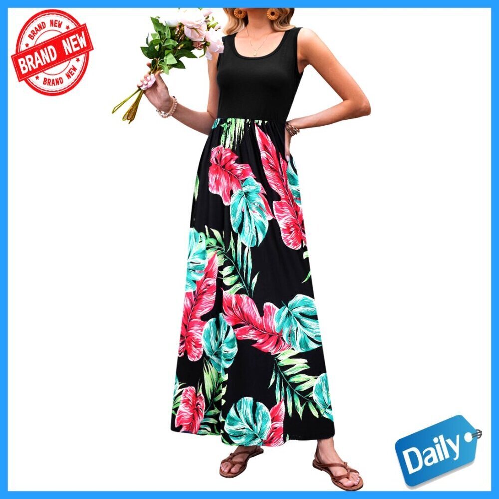 Sleeveless Floral Maxi Dress, Boho Style, Lightweight Fabric, Sizes S-3XL